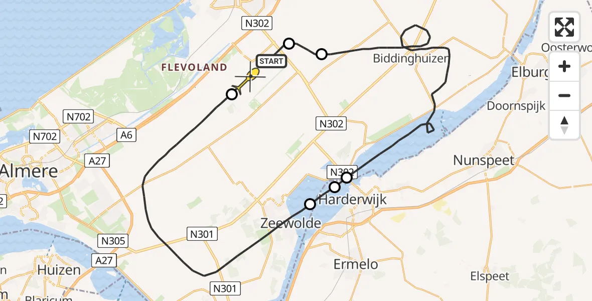 Routekaart van de vlucht: Traumaheli naar Lelystad