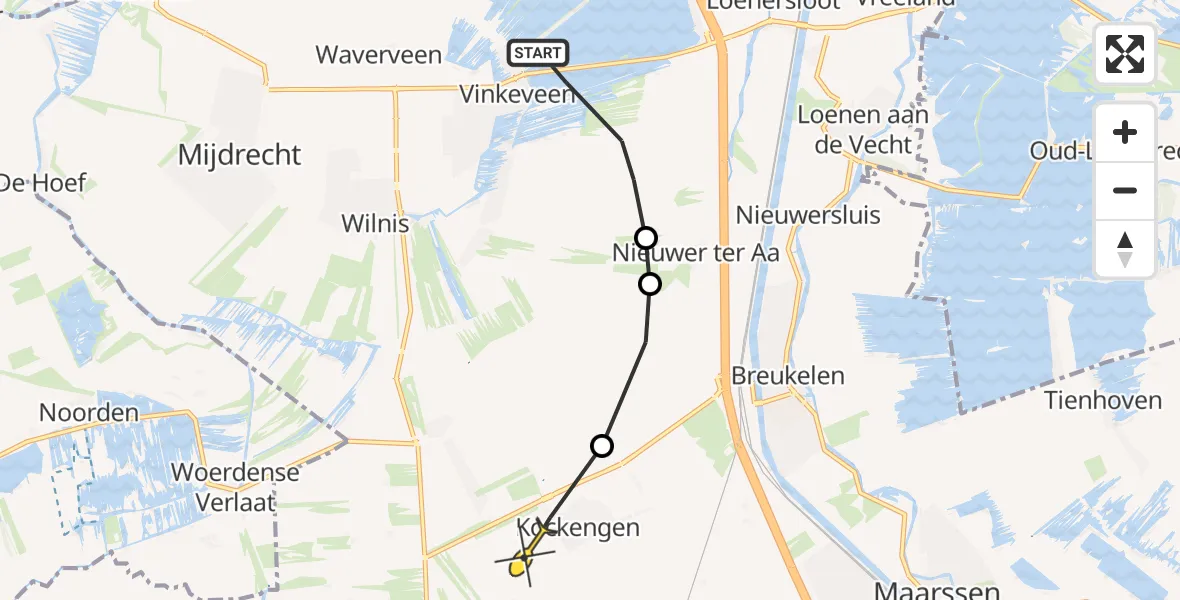 Routekaart van de vlucht: Politiehelikopter naar Kockengen