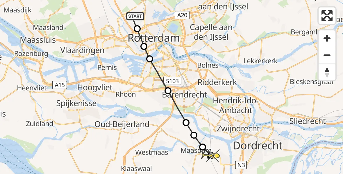 Routekaart van de vlucht: Lifeliner 2 naar 's-Gravendeel