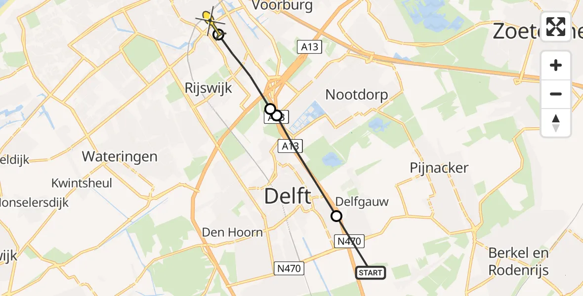 Routekaart van de vlucht: Politieheli naar Den Haag