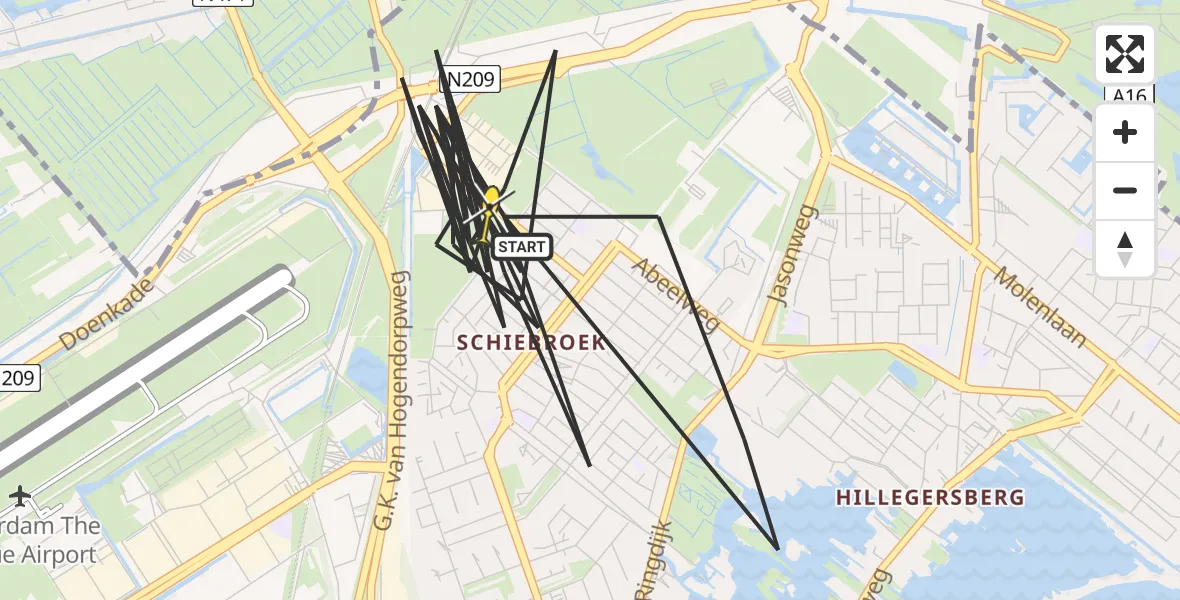 Routekaart van de vlucht: Politieheli naar Rotterdam