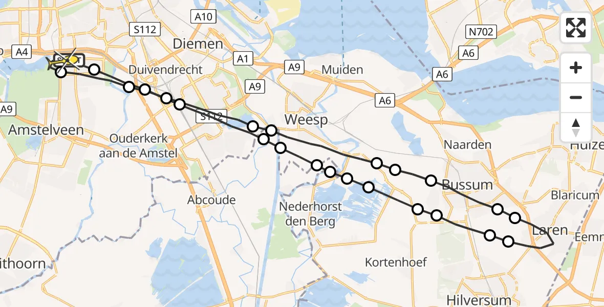 Routekaart van de vlucht: Lifeliner 1 naar VU Medisch Centrum Amsterdam