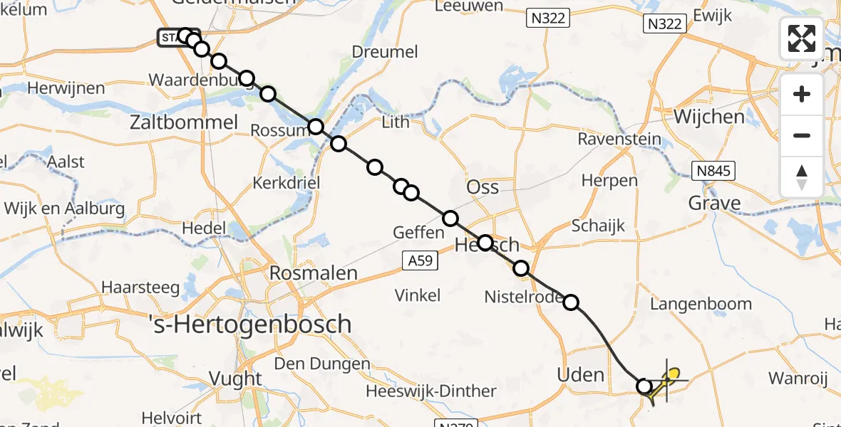 Routekaart van de vlucht: Lifeliner 3 naar Vliegbasis Volkel