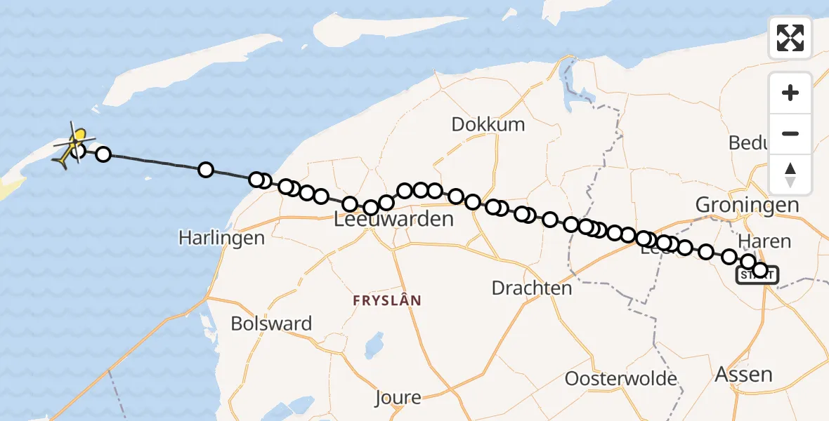 Routekaart van de vlucht: Lifeliner 4 naar Vlieland Heliport