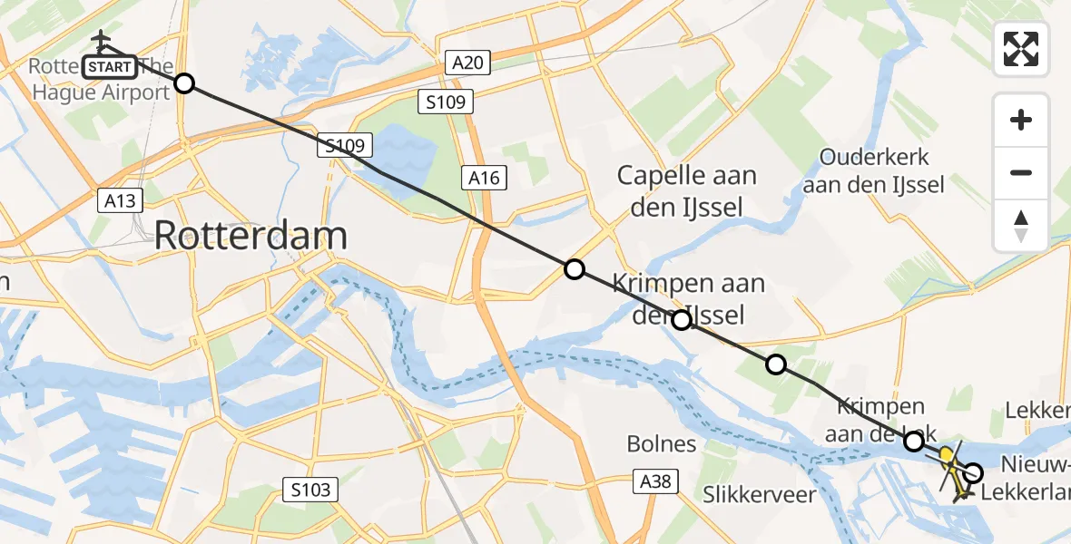 Routekaart van de vlucht: Lifeliner 2 naar Nieuw-Lekkerland