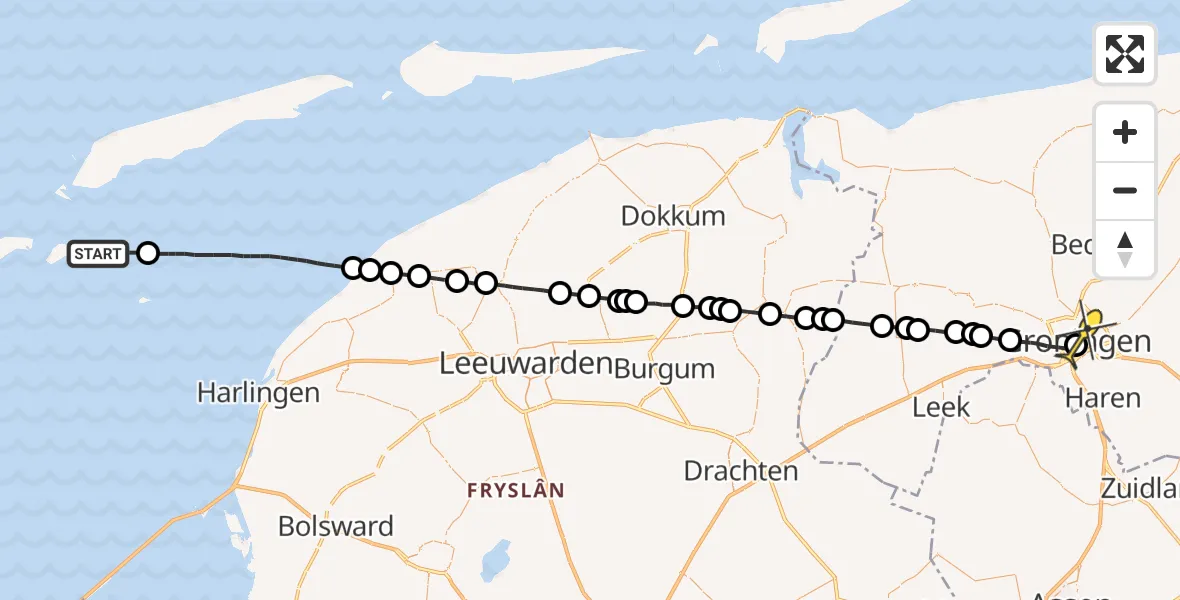 Routekaart van de vlucht: Lifeliner 4 naar Universitair Medisch Centrum Groningen