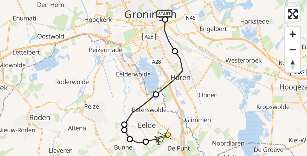 Routekaart van de vlucht: Lifeliner 4 naar Groningen Airport Eelde