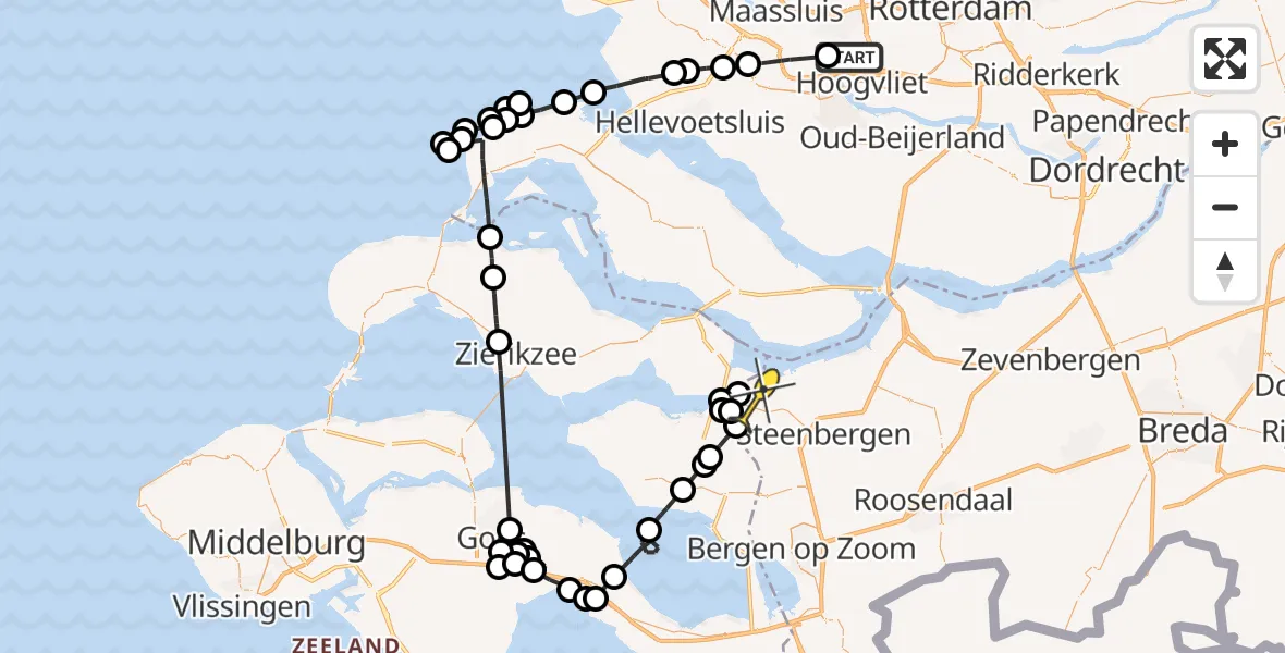 Routekaart van de vlucht: Politiehelikopter naar De Heen