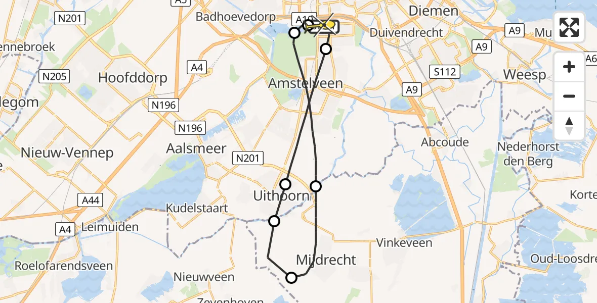 Routekaart van de vlucht: Lifeliner 1 naar VU Medisch Centrum Amsterdam