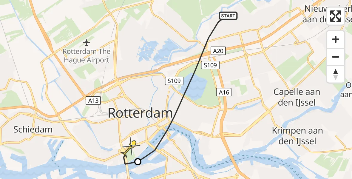 Routekaart van de vlucht: Lifeliner 2 naar Erasmus MC