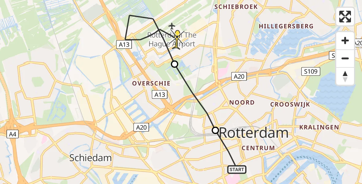 Routekaart van de vlucht: Lifeliner 2 naar Rotterdam The Hague Airport