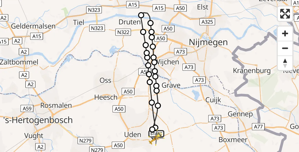Vluchtroute Traumahelikopter Vliegbasis Volkel - Vliegbasis Volkel, 30 augustus 2022, 19:55