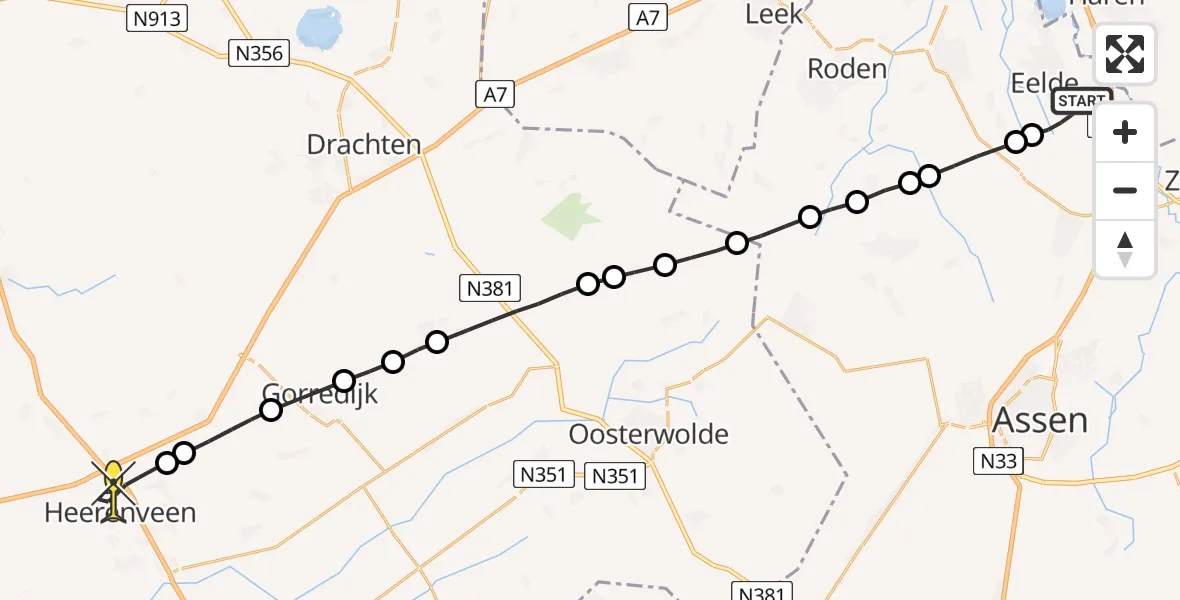 Routekaart van de vlucht: Lifeliner 4 naar Heerenveen