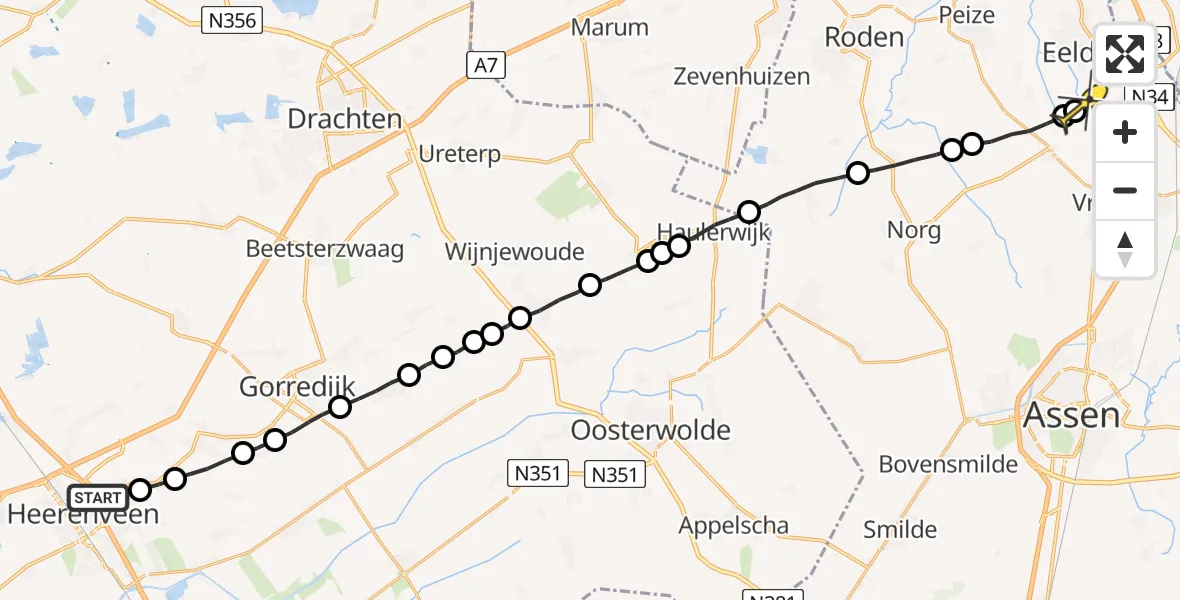 Routekaart van de vlucht: Lifeliner 4 naar Groningen Airport Eelde