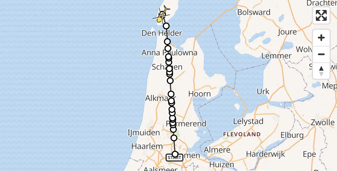 Routekaart van de vlucht: Lifeliner 1 naar Den Burg