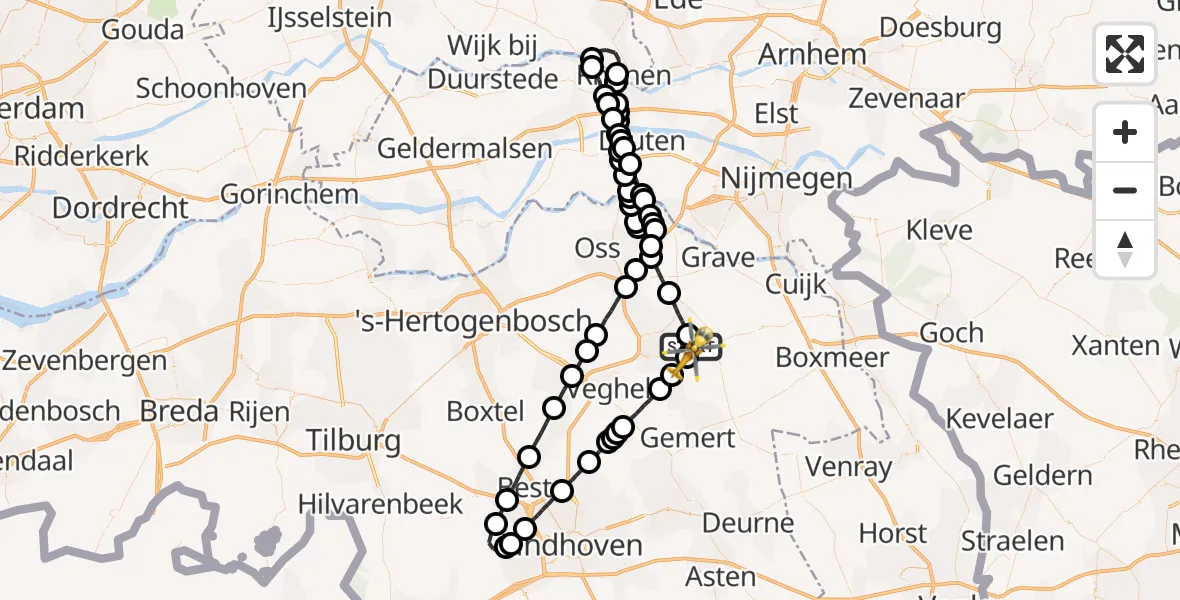 Vluchtroute Traumahelikopter Vliegbasis Volkel - Vliegbasis Volkel, 31 augustus 2022, 04:42