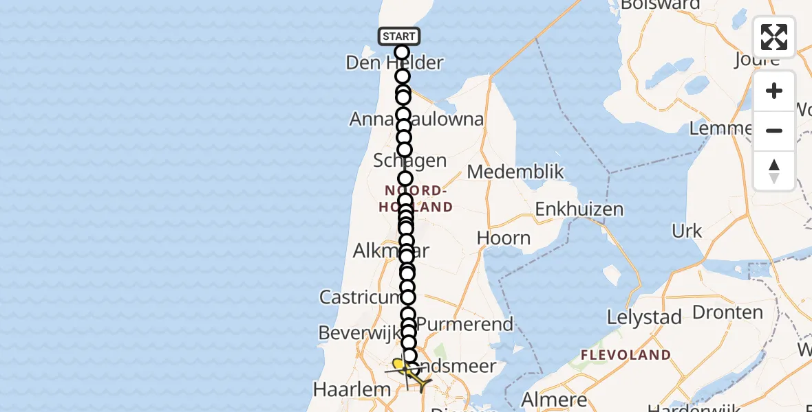 Routekaart van de vlucht: Lifeliner 1 naar Amsterdam Heliport