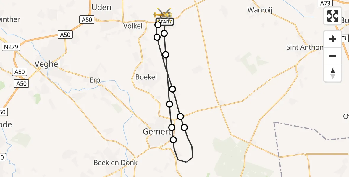 Vluchtroute Traumahelikopter Vliegbasis Volkel - Vliegbasis Volkel, 31 augustus 2022, 06:10
