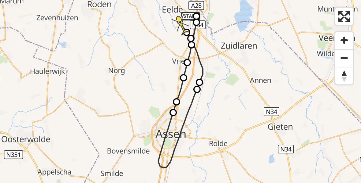 Routekaart van de vlucht: Lifeliner 4 naar Groningen Airport Eelde