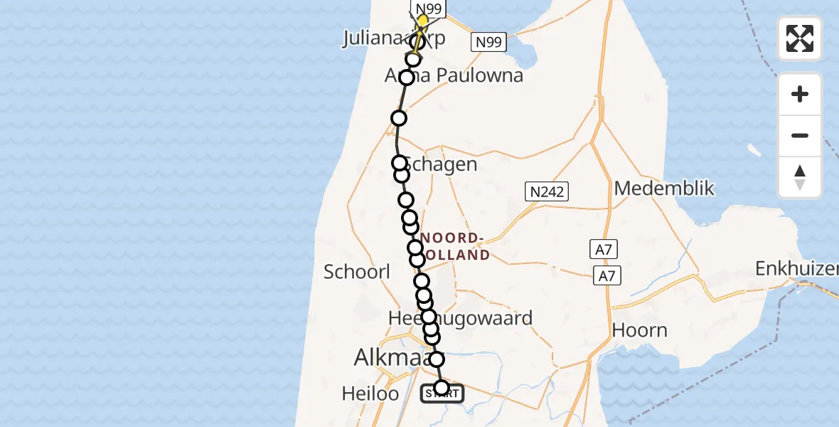 Routekaart van de vlucht: Politieheli naar Julianadorp