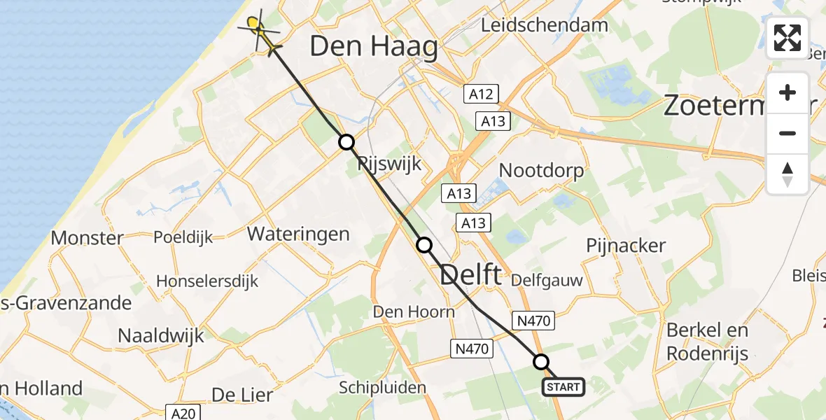 Routekaart van de vlucht: Politiehelikopter naar Den Haag