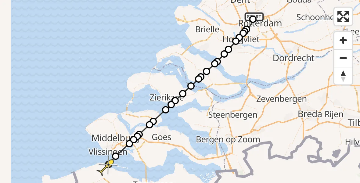 Routekaart van de vlucht: Lifeliner 2 naar Breskens