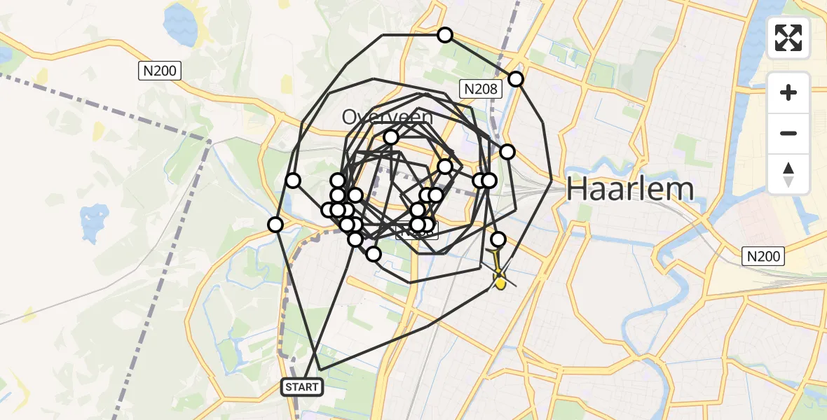 Routekaart van de vlucht: Politieheli naar Haarlem