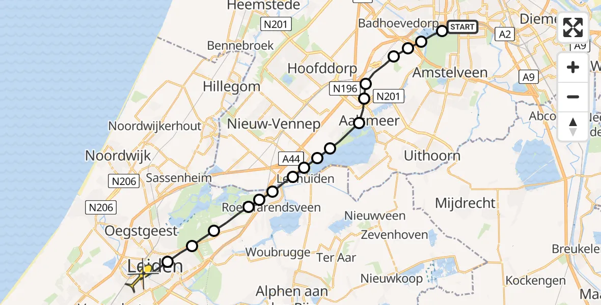 Routekaart van de vlucht: Lifeliner 1 naar Leiden