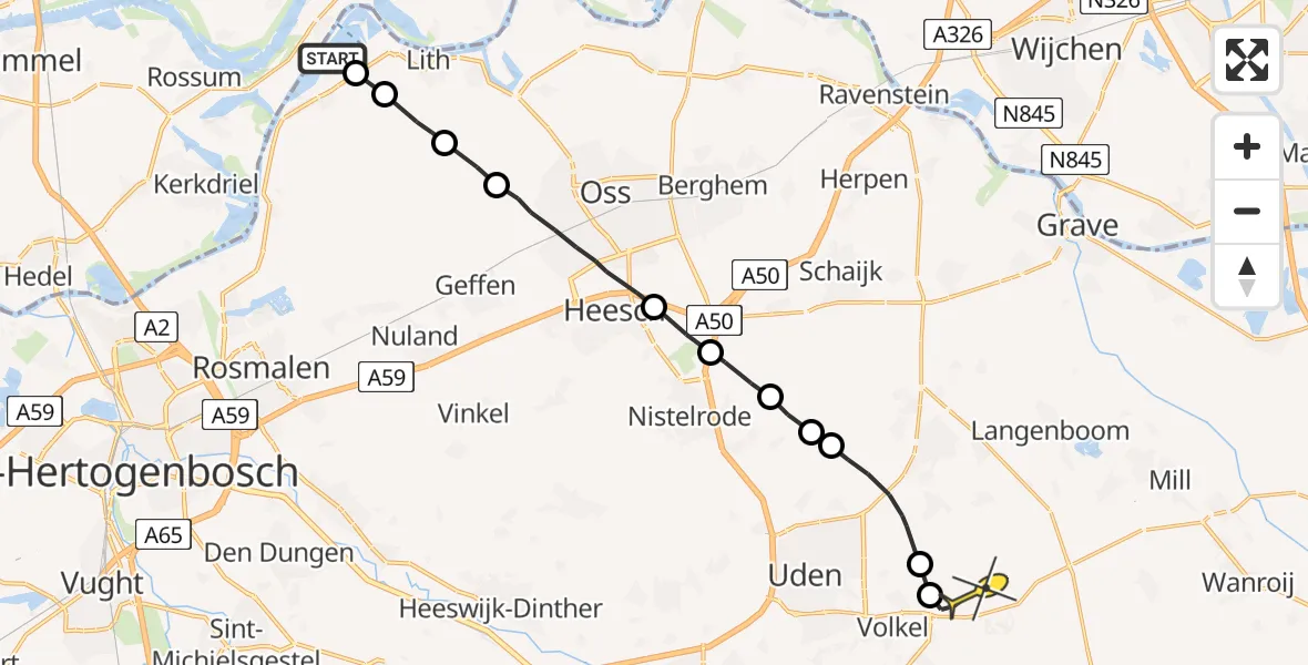 Routekaart van de vlucht: Politieheli naar Vliegbasis Volkel