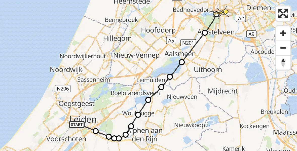 Routekaart van de vlucht: Lifeliner 1 naar VU Medisch Centrum Amsterdam