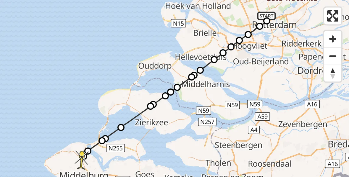 Routekaart van de vlucht: Lifeliner 2 naar Serooskerke