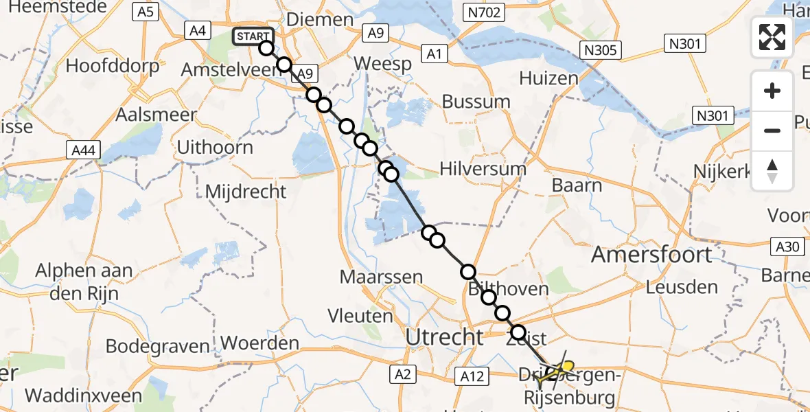 Routekaart van de vlucht: Lifeliner 1 naar Driebergen-Rijsenburg
