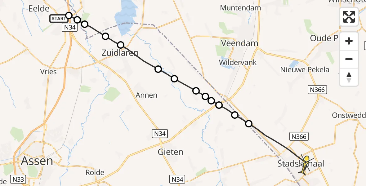 Routekaart van de vlucht: Lifeliner 4 naar Stadskanaal