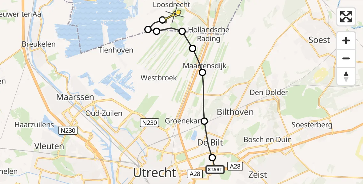 Routekaart van de vlucht: Lifeliner 1 naar Vliegveld Hilversum