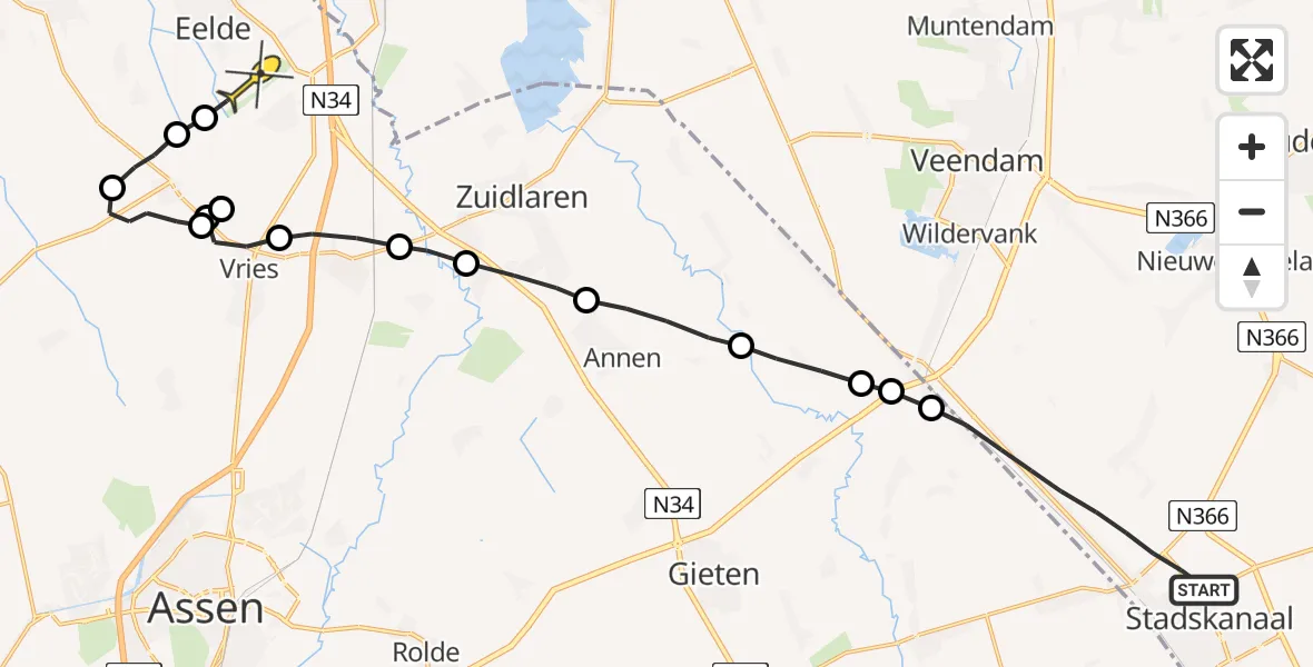 Routekaart van de vlucht: Lifeliner 4 naar Groningen Airport Eelde