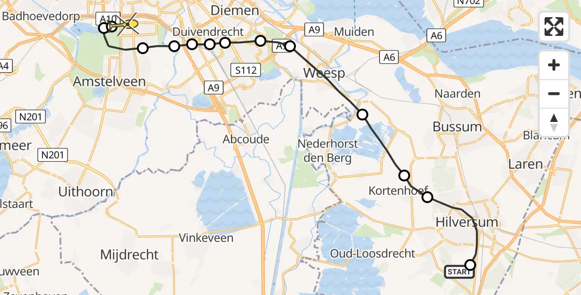 Routekaart van de vlucht: Lifeliner 1 naar VU Medisch Centrum Amsterdam