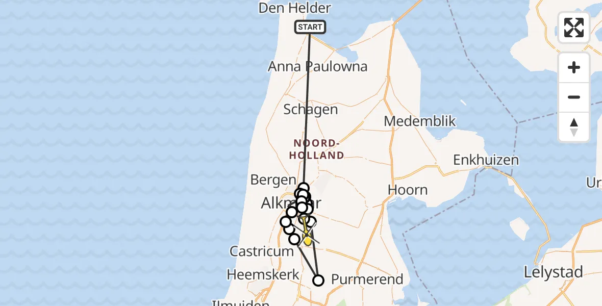 Routekaart van de vlucht: Politieheli naar Zuidschermer