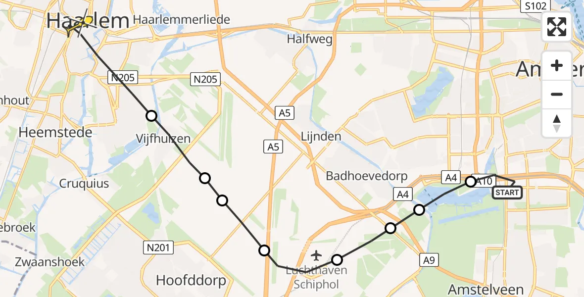 Routekaart van de vlucht: Lifeliner 1 naar Haarlem