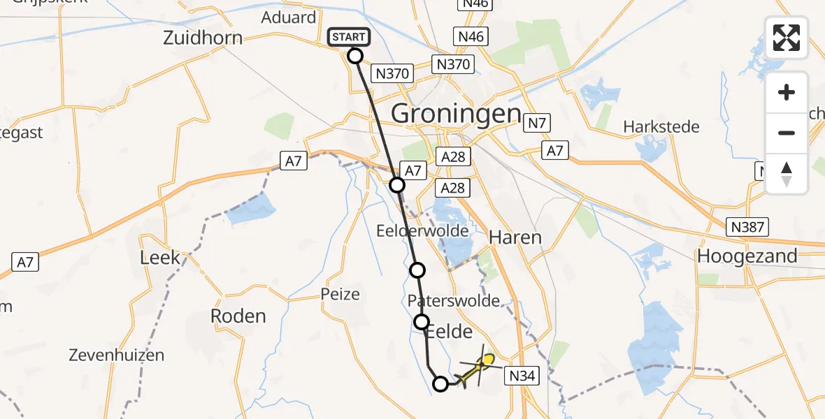 Routekaart van de vlucht: Lifeliner 4 naar Groningen Airport Eelde