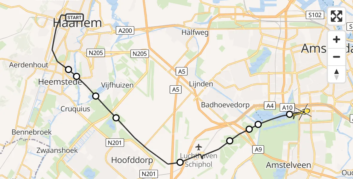 Routekaart van de vlucht: Lifeliner 1 naar VU Medisch Centrum Amsterdam