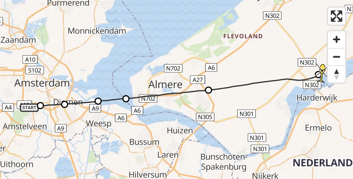 Routekaart van de vlucht: Lifeliner 1 naar Biddinghuizen