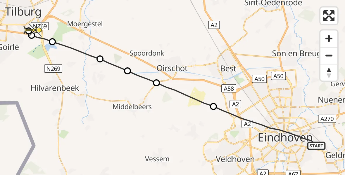 Routekaart van de vlucht: Lifeliner 3 naar Tilburg