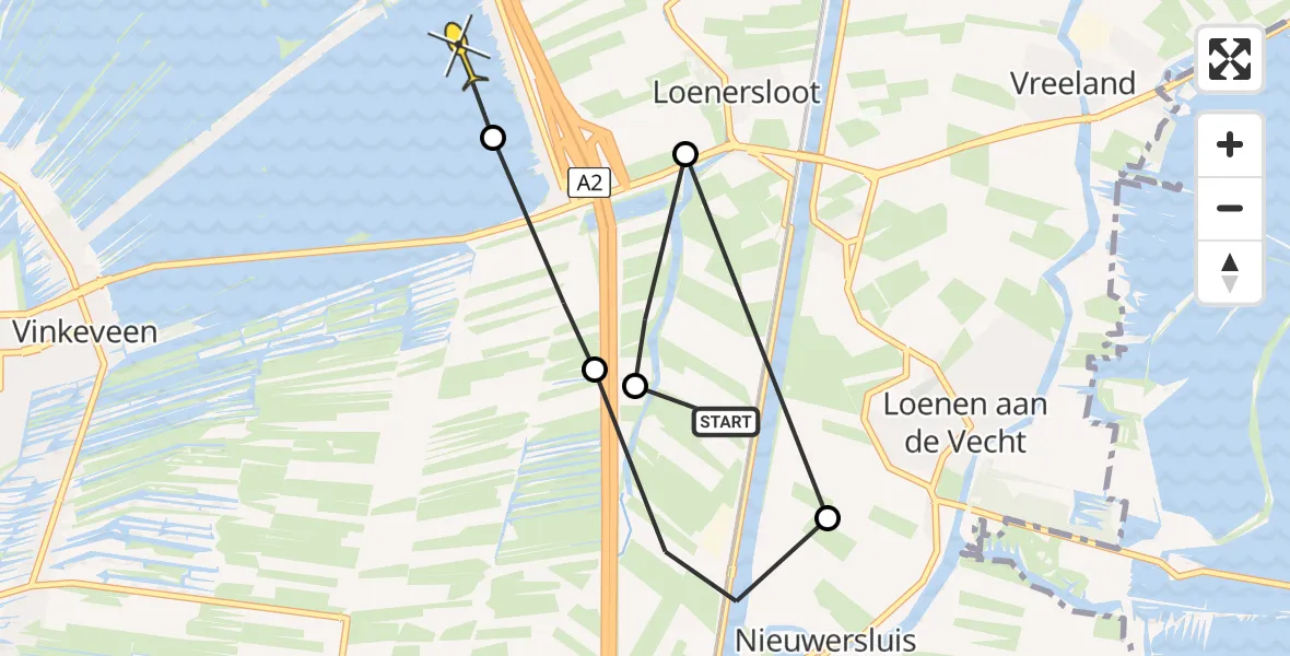 Routekaart van de vlucht: Politieheli naar Vinkeveen