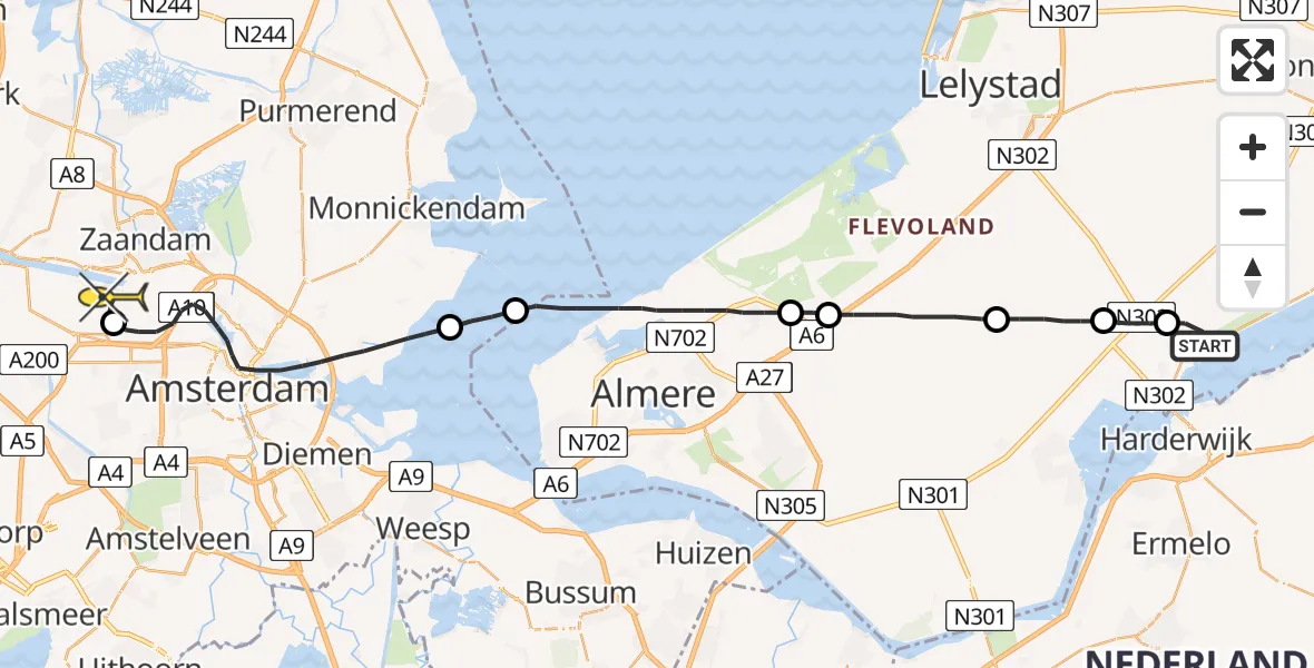 Routekaart van de vlucht: Lifeliner 1 naar Amsterdam Heliport