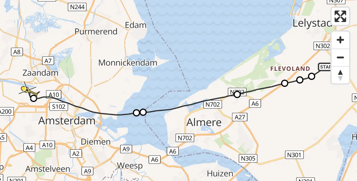 Routekaart van de vlucht: Lifeliner 1 naar Amsterdam Heliport