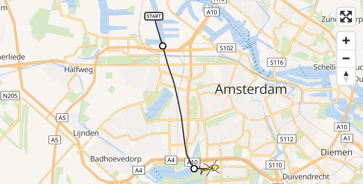 Routekaart van de vlucht: Lifeliner 1 naar VU Medisch Centrum Amsterdam