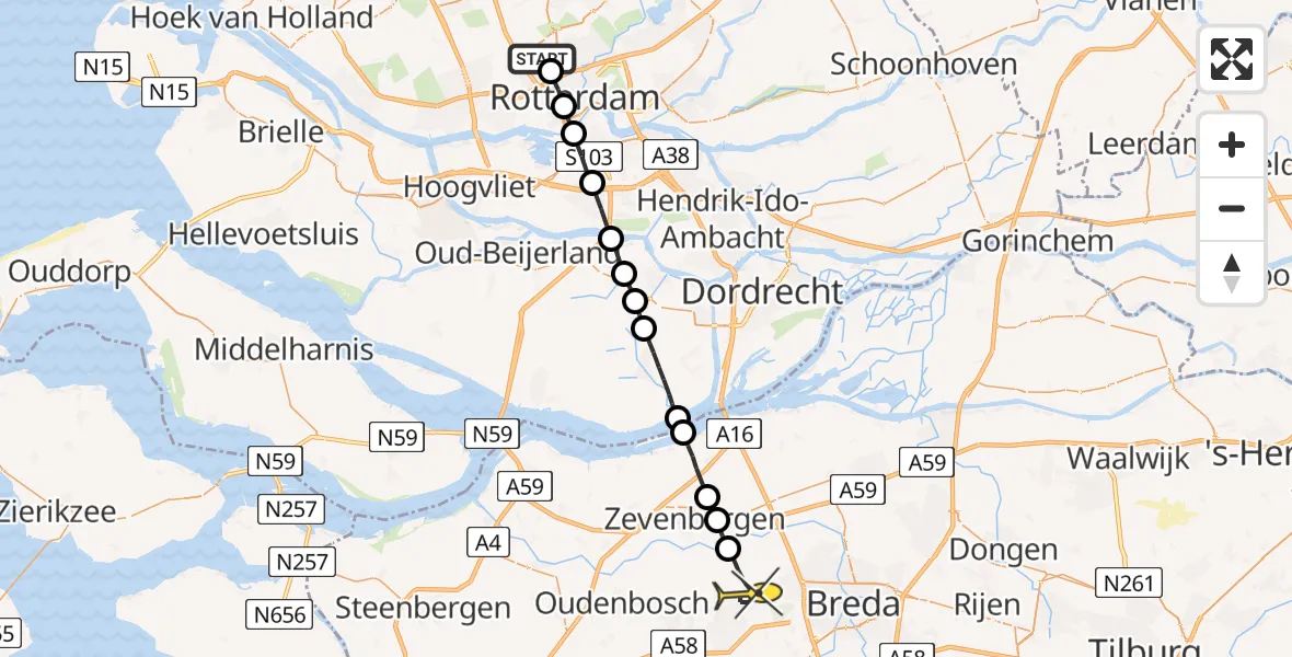 Routekaart van de vlucht: Lifeliner 2 naar Etten-Leur