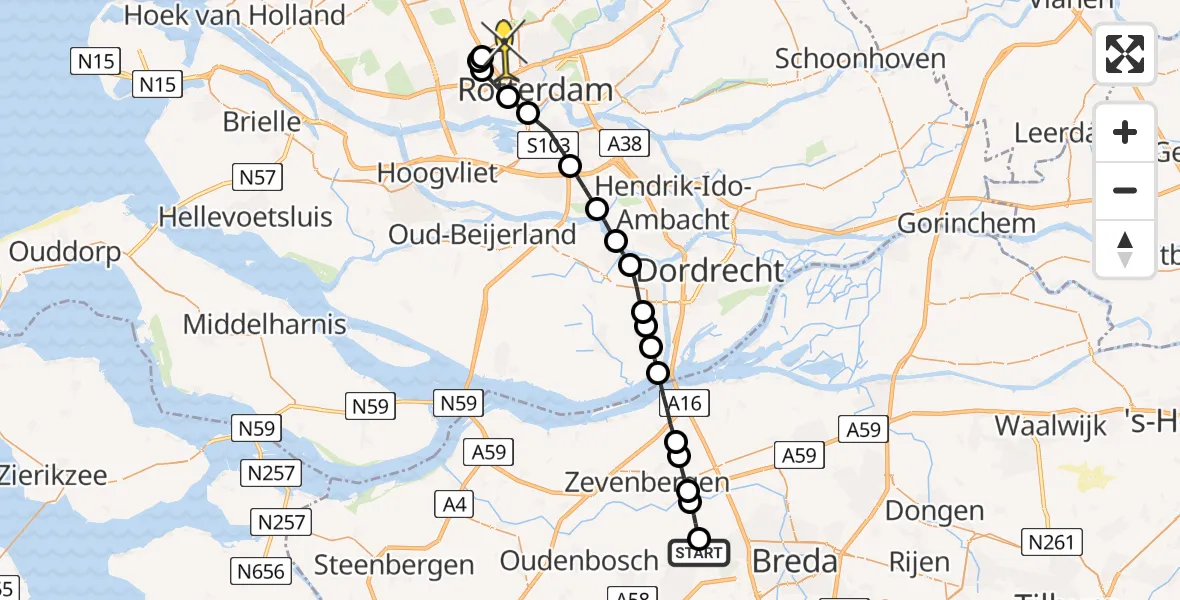 Routekaart van de vlucht: Lifeliner 2 naar Rotterdam The Hague Airport