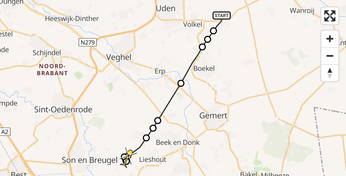 Routekaart van de vlucht: Lifeliner 3 naar Lieshout