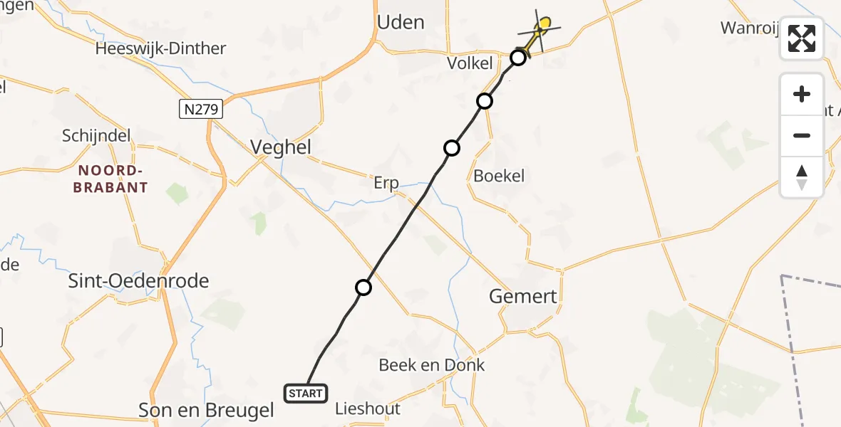 Routekaart van de vlucht: Lifeliner 3 naar Vliegbasis Volkel